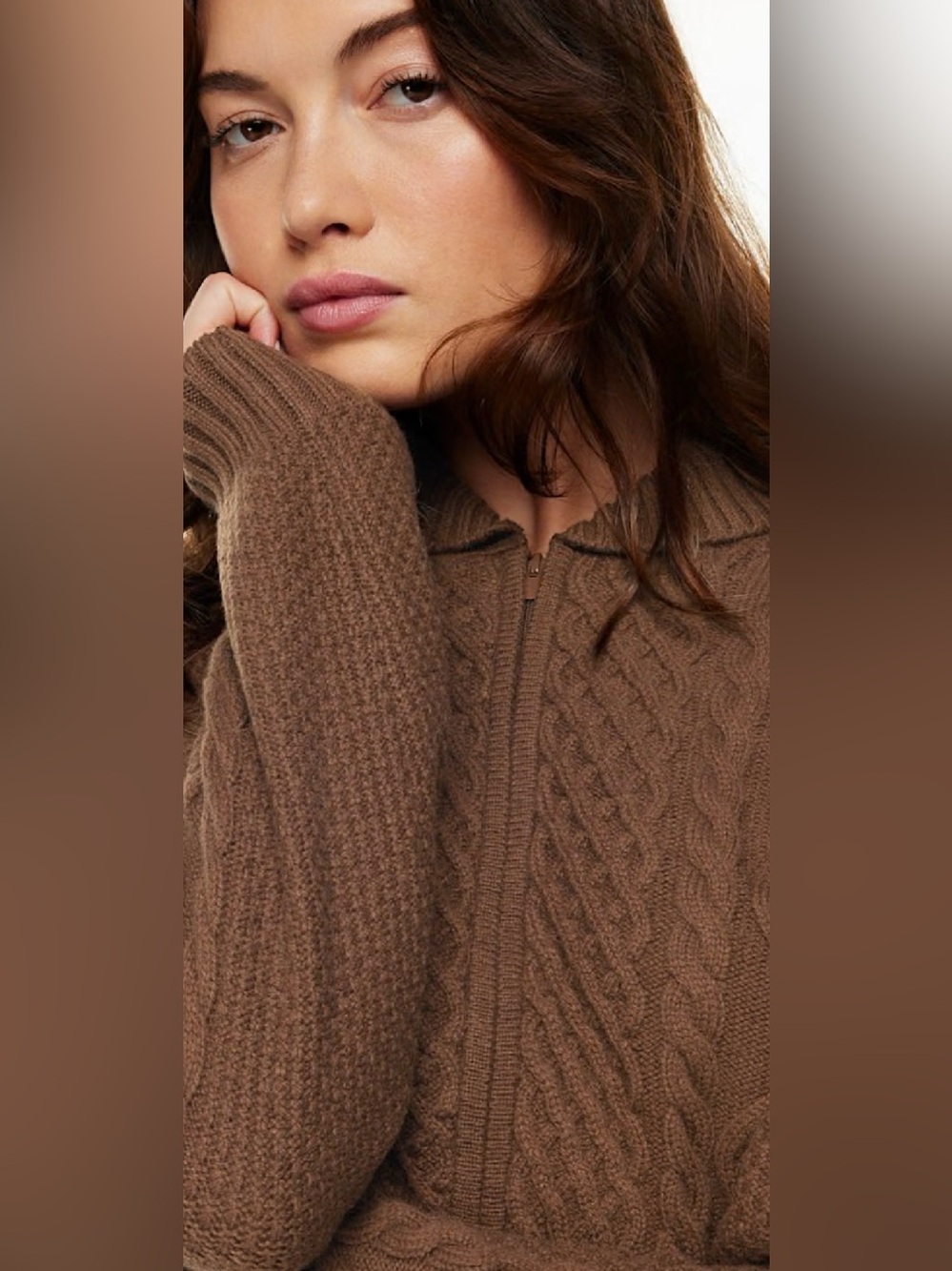 Aritzia Sunday Best Gigi zip up sweater.  Dark brown